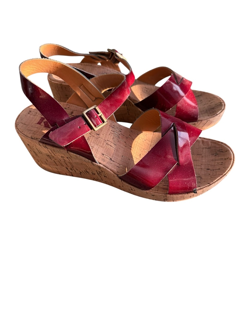 Kork-Ease Red Patent Leather Cork Wedge Sandals